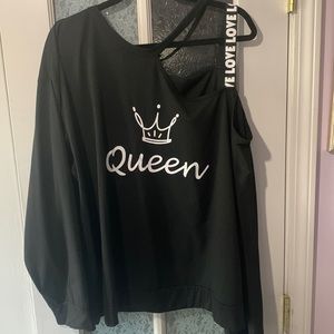 Queen Black LS Off Shoulder Shirt Shein